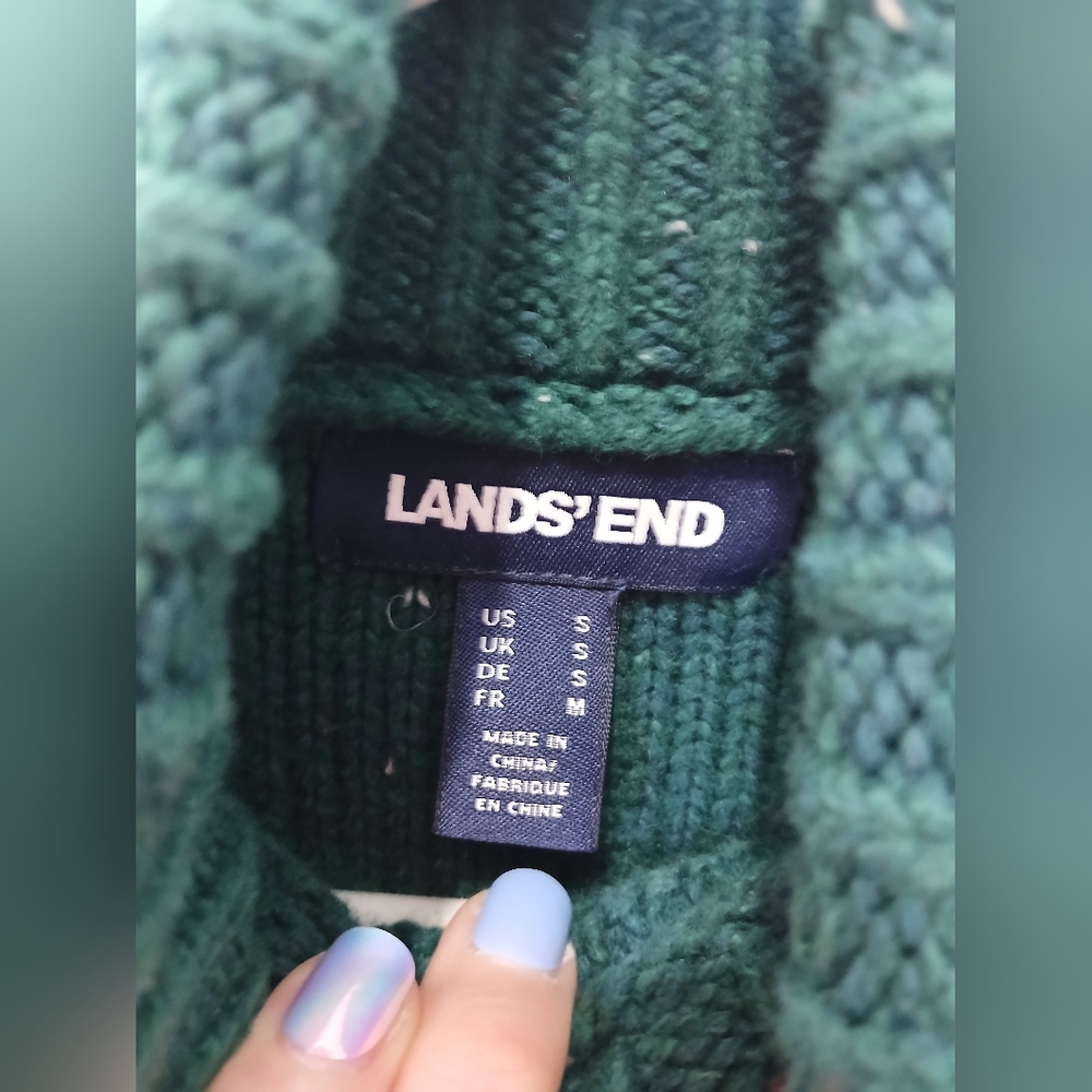 🍂 Lands End Green Cable Knit Turtleneck Sweater Small wool blend - Picture 6 of 8